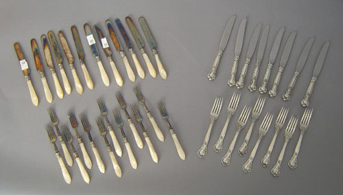 Appraisal: Bone handled knives and forks together with Gorham sterling knives