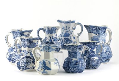 Appraisal: Eight Mason's octagonal blue and white jugs five printed with