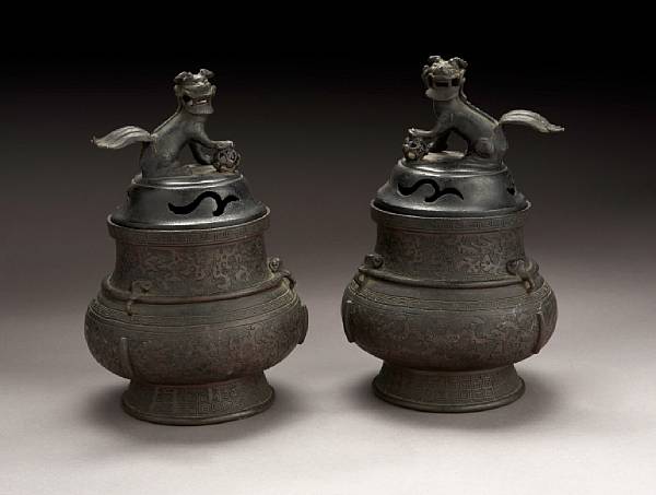 Appraisal: A pair of Chinese archaistic bronze censers th Century Each