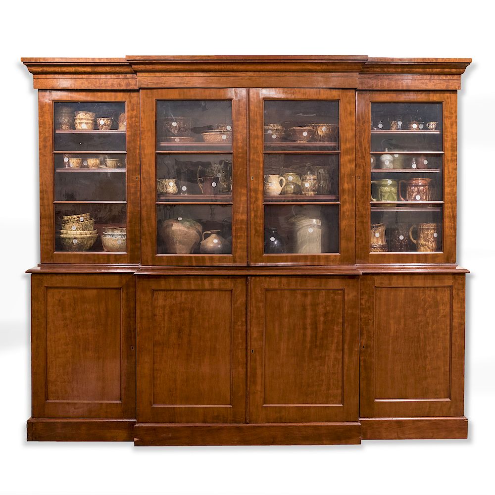 Appraisal: Classical Style Mahogany Breakfront Bookcase Cabinet The upper section fitted