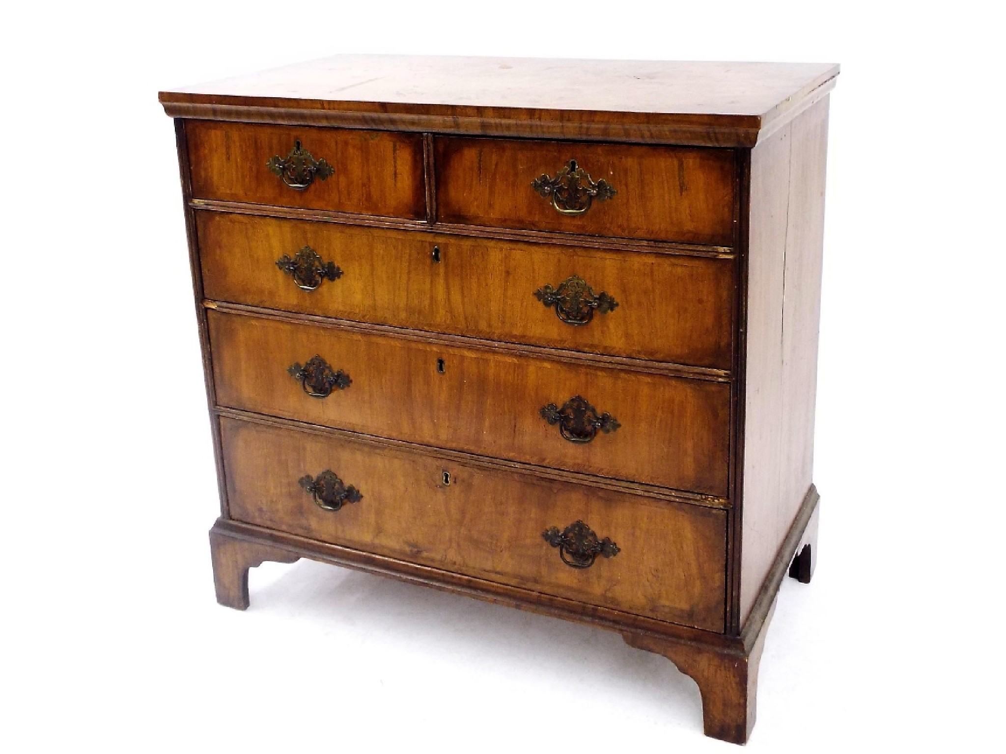 Appraisal: th century burr walnut veneered chest of drawers with two