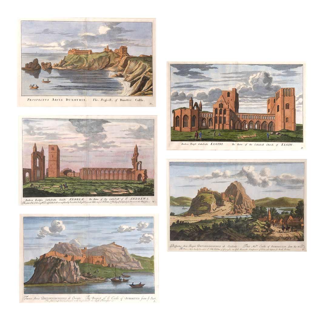 Appraisal: John Slezer SCOTTISH VIEWS Five hand-colored engravings from Theatrum Scotiae