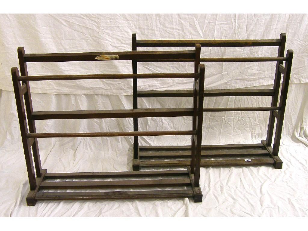 Appraisal: Pair of early th century oak boot racks each wide