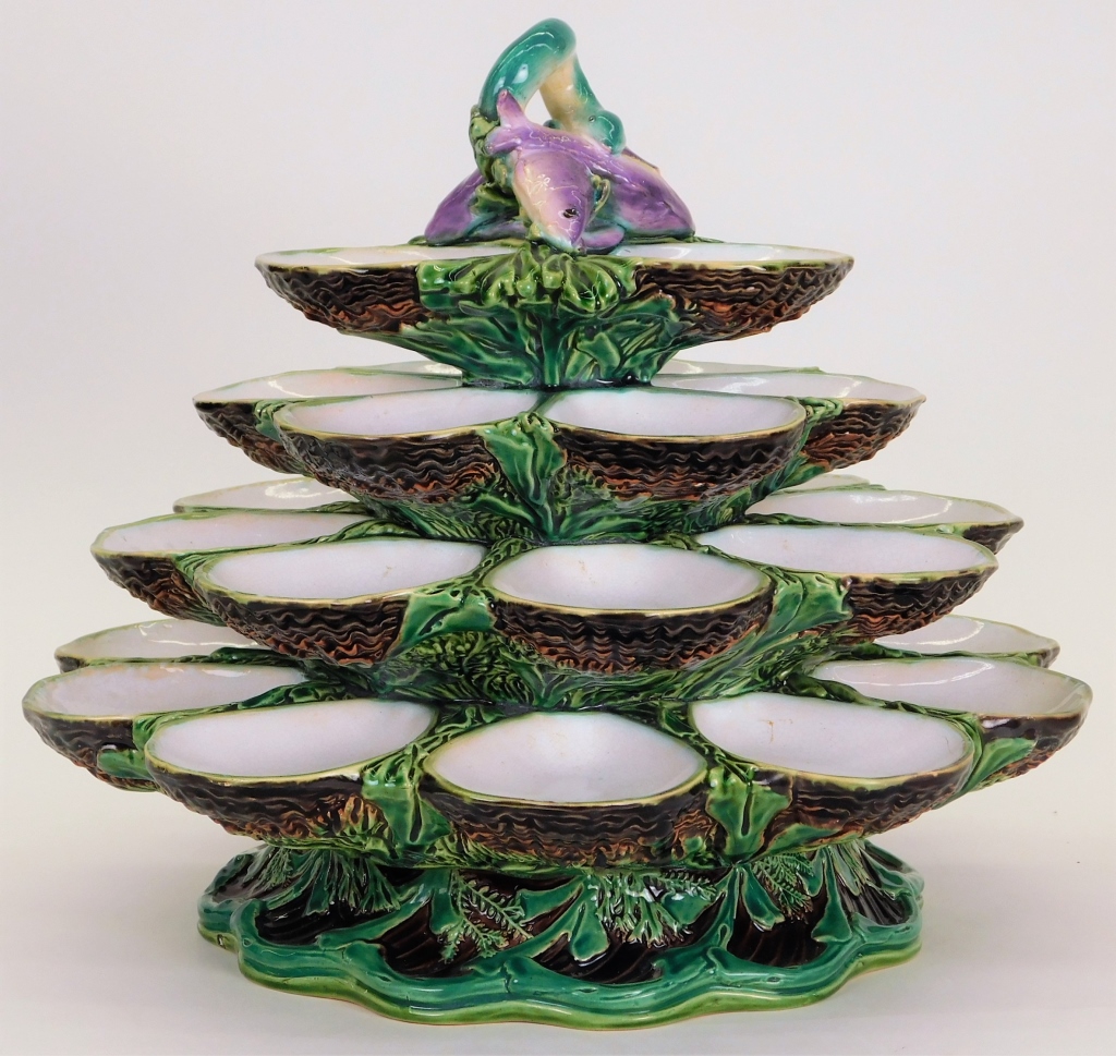 Appraisal: RARE ENGLISH MINTON MAJOLICA TIERED OYSTER TOWER England Late th