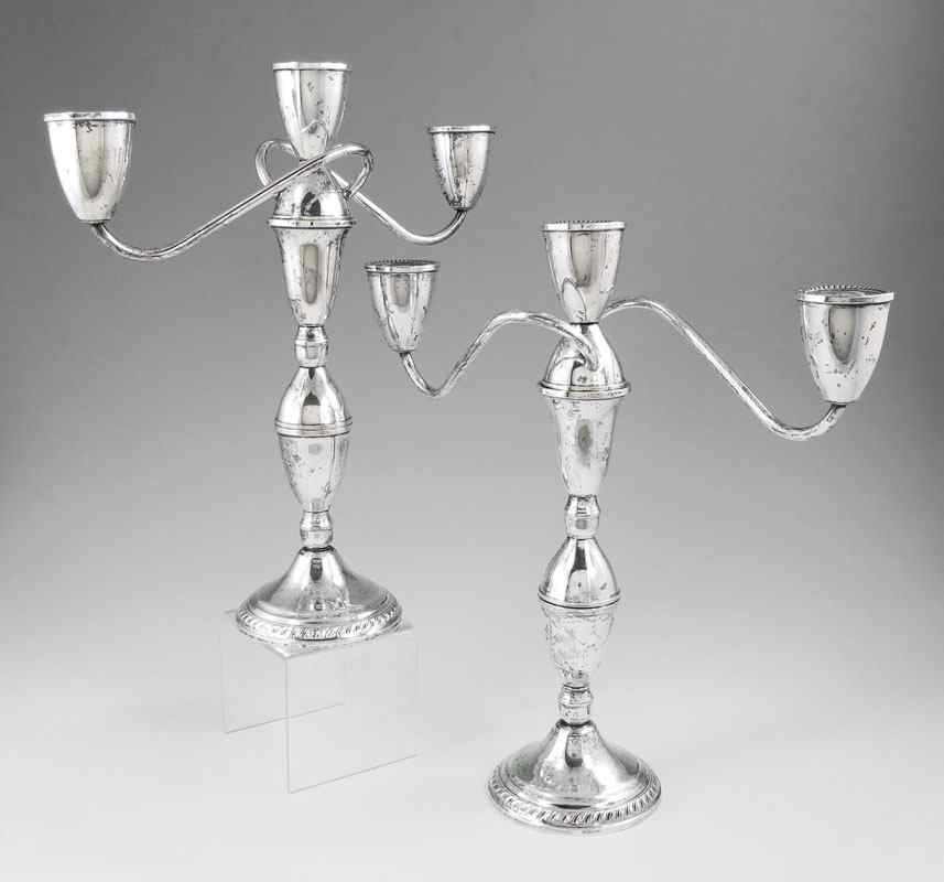 Appraisal: PAIR DUCHIN STERLING CANDELABRA Convertible light weighted sterling candelabra ''