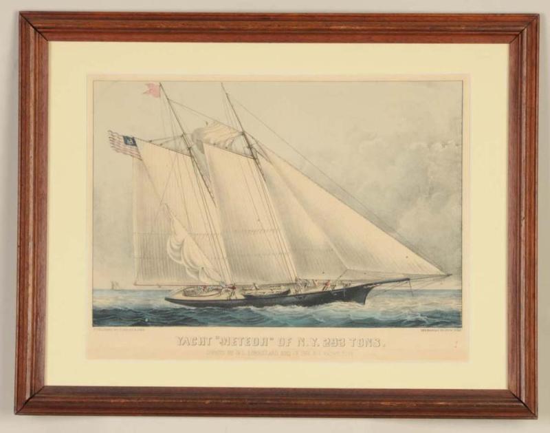 Appraisal: Currier Ives Hand-Colored Lithograph Description Titled Yacht 'Meteor' of N