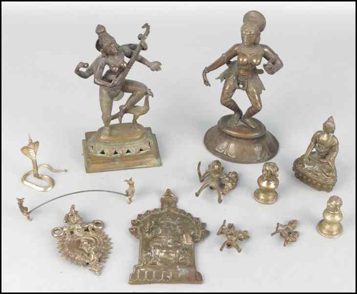 Appraisal: TWO PATINATED BRONZE FEMALE DEITIES Together with a collection of