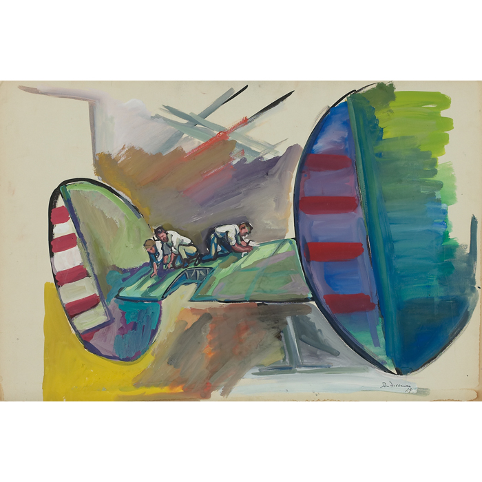 Appraisal: Don Freeman American - ''Airplane Builders '' c gouache on