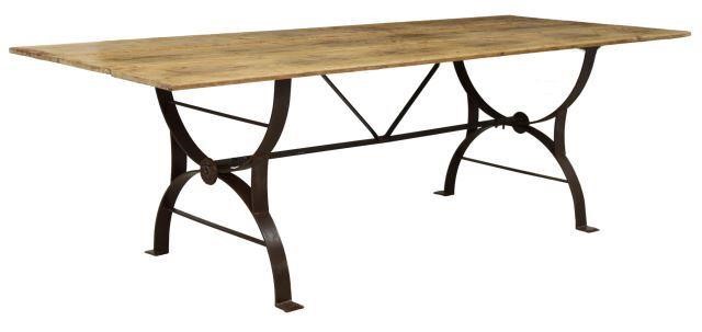 Appraisal: Large rustic dining table late th c waxed pine tabletop