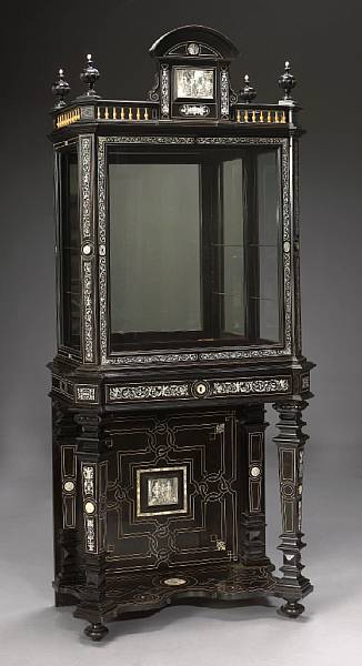 Appraisal: A Victorian ivory inlaid ebonized display cabinet second half th