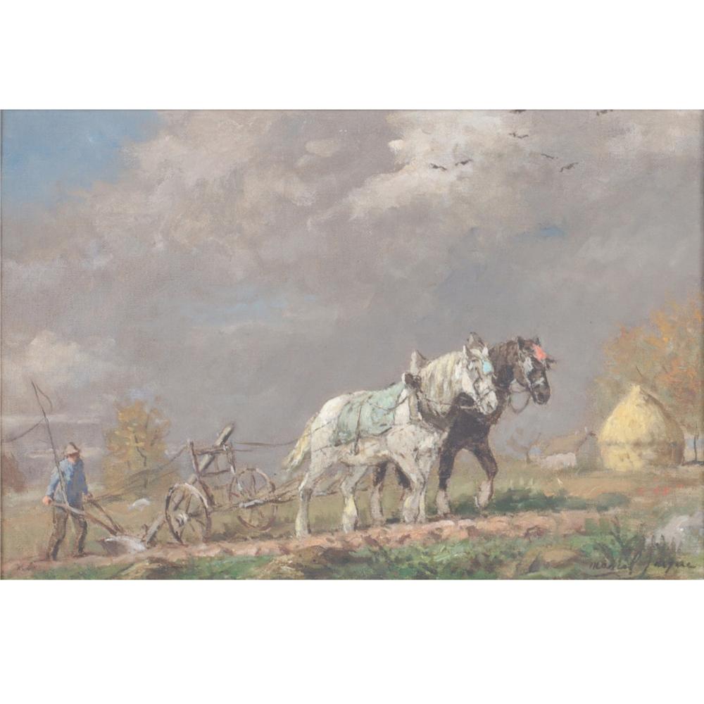 Appraisal: MARCEL JACQUE FRENCH - HORSES AND PLOW BARBIZON IMPRESSIONIST SCENIC