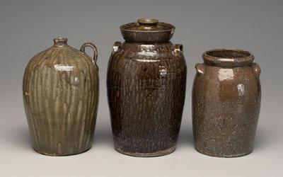 Appraisal: Three alkaline glaze pots jug with runny glaze - in