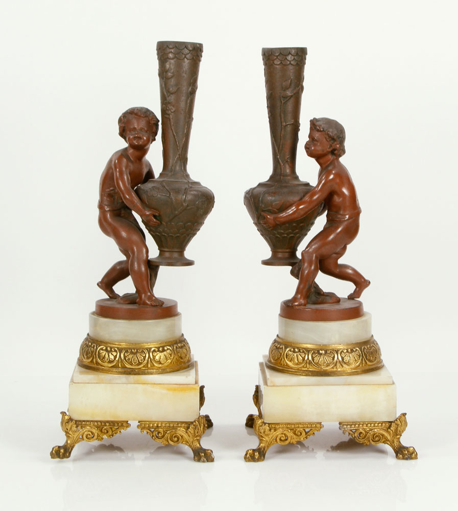 Appraisal: - Pair Figural Vases Spelter Pair Of Continental patinated spelter