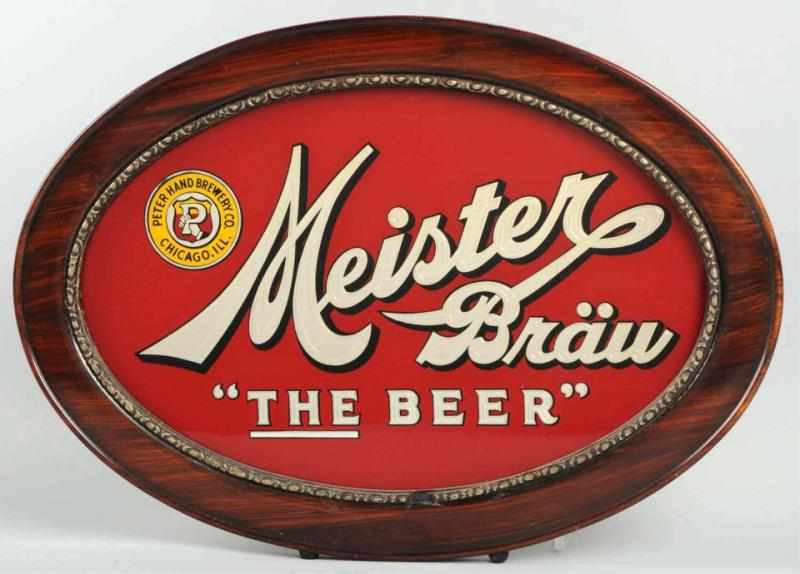 Appraisal: Meister Brau Oval Framed Reverse Glass Sign Clean glass with