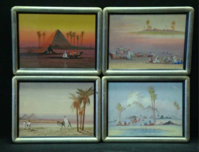 Appraisal: Four gouaches of Middle Eastern scenes depicting Bedouins minarets pyramids