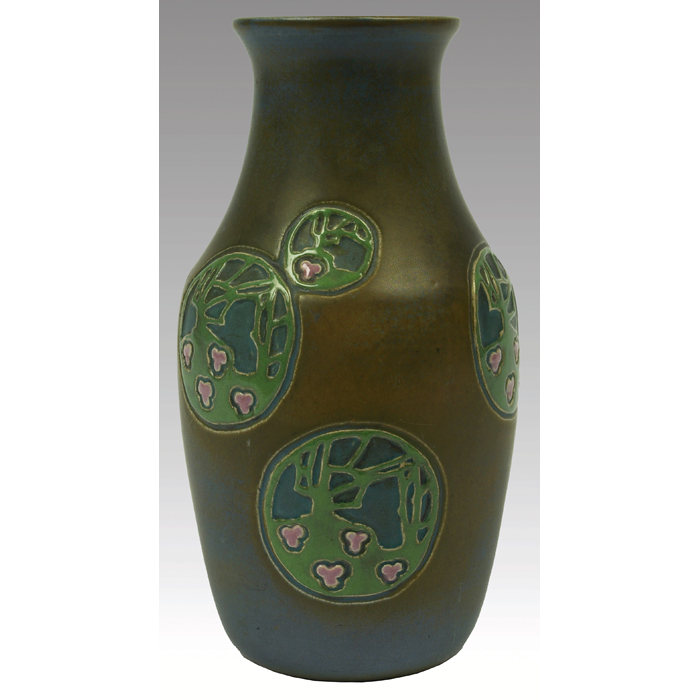 Appraisal: Fine Overbeck vase covered in a blue and brown matt