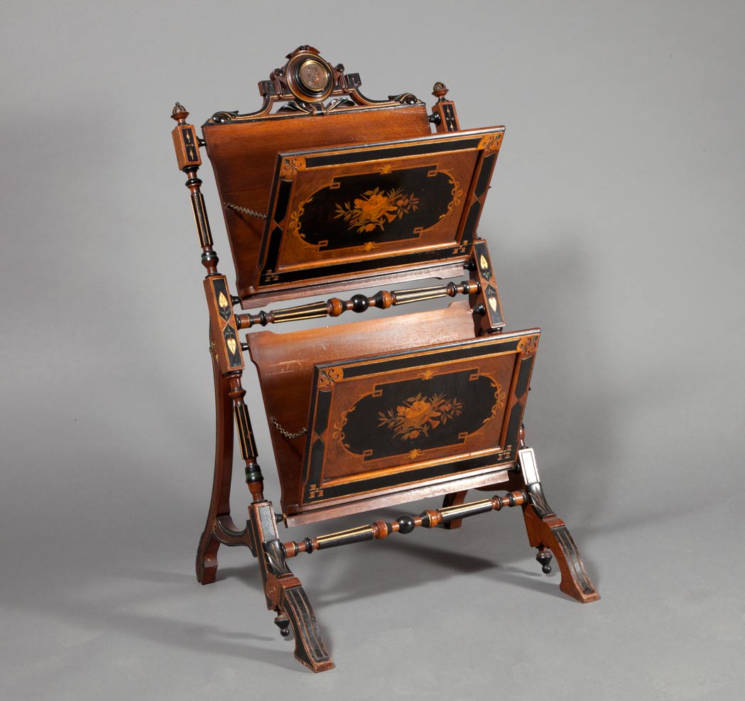 Appraisal: American Renaissance Revival Marquetry Inlaid and Part Ebonized Mahogany Music