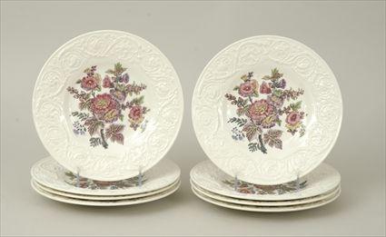 Appraisal: Eight Wedgwood Transfer-Printed Plates with Relief-Molded Borders Marked in diam