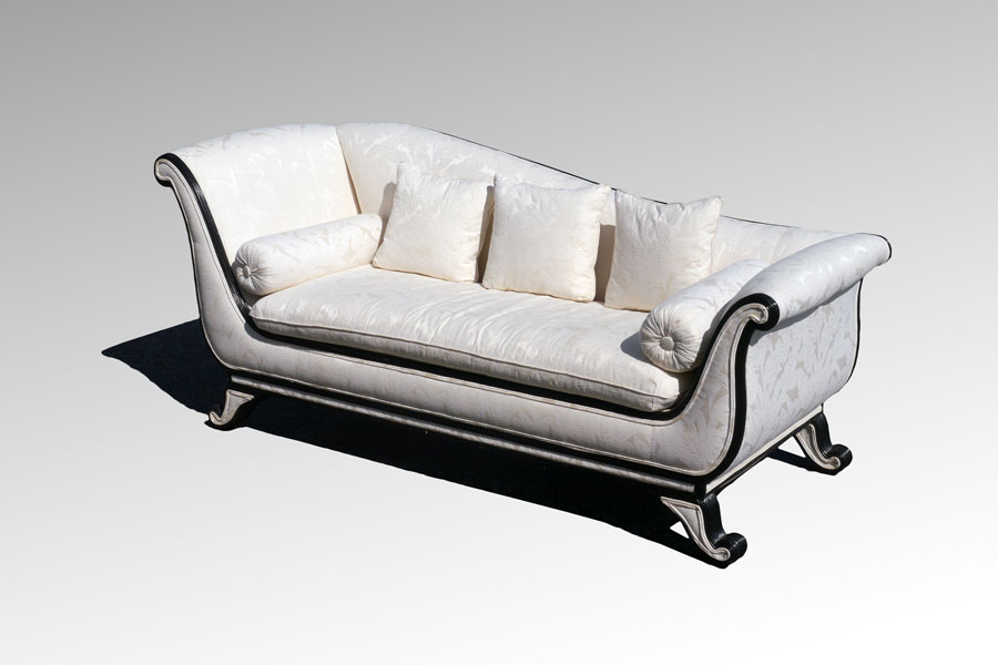 Appraisal: NEO CLASSICAL STYLE RECAMIER DAYBED Ebonized frame with tone on