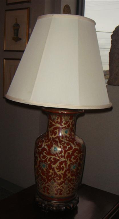 Appraisal: CHINESE STYLE MAROON AND GOLD TABLE LAMP h in Provenance