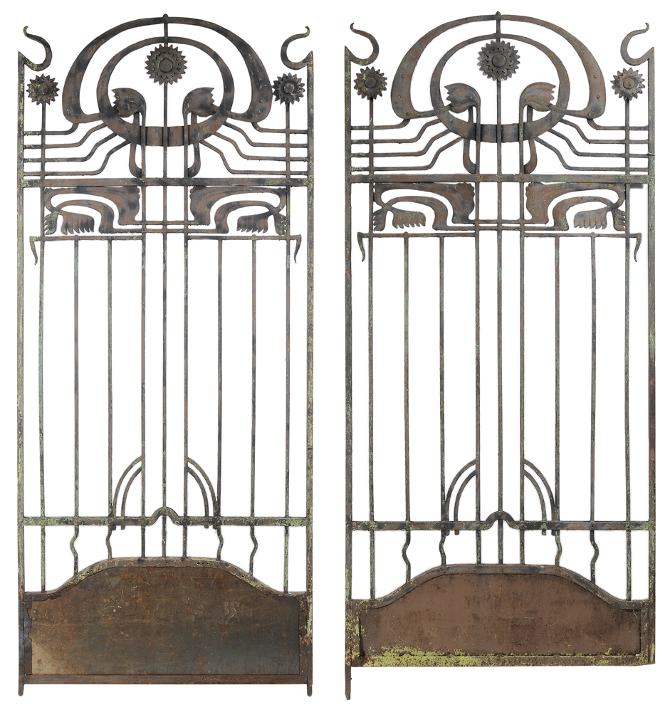 Appraisal: Pair Art Nouveau Wrought Iron Gates late- th century gates