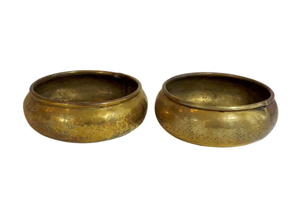 Appraisal: Pair of Brass Morroccan Planters with Arabesque Engraving Lot Pair