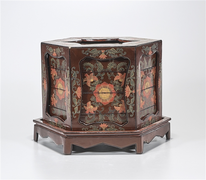 Appraisal: Chinese lacquer stacking four-tiered octagonal boxes on stand with open