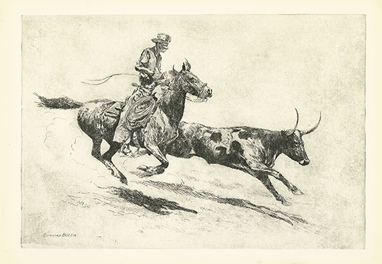 Appraisal: EDWARD BOREIN Headin' a Steer No Etching and drypoint circa