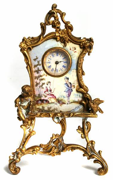 Appraisal: A Viennese gilt bronze and enamel miniature timepiece in the