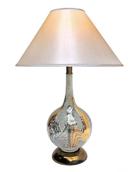 Appraisal: An Italian enameled and brass table lamp circa The bulbous