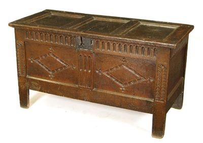 Appraisal: An early th century oak chest the triple panelled hinged