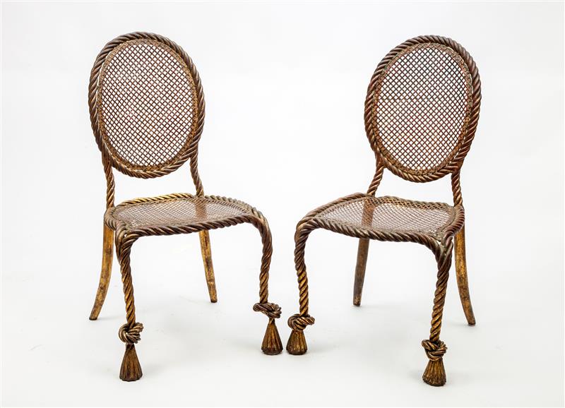 Appraisal: Pair of Side Chairs Italian Gilt metal x x in