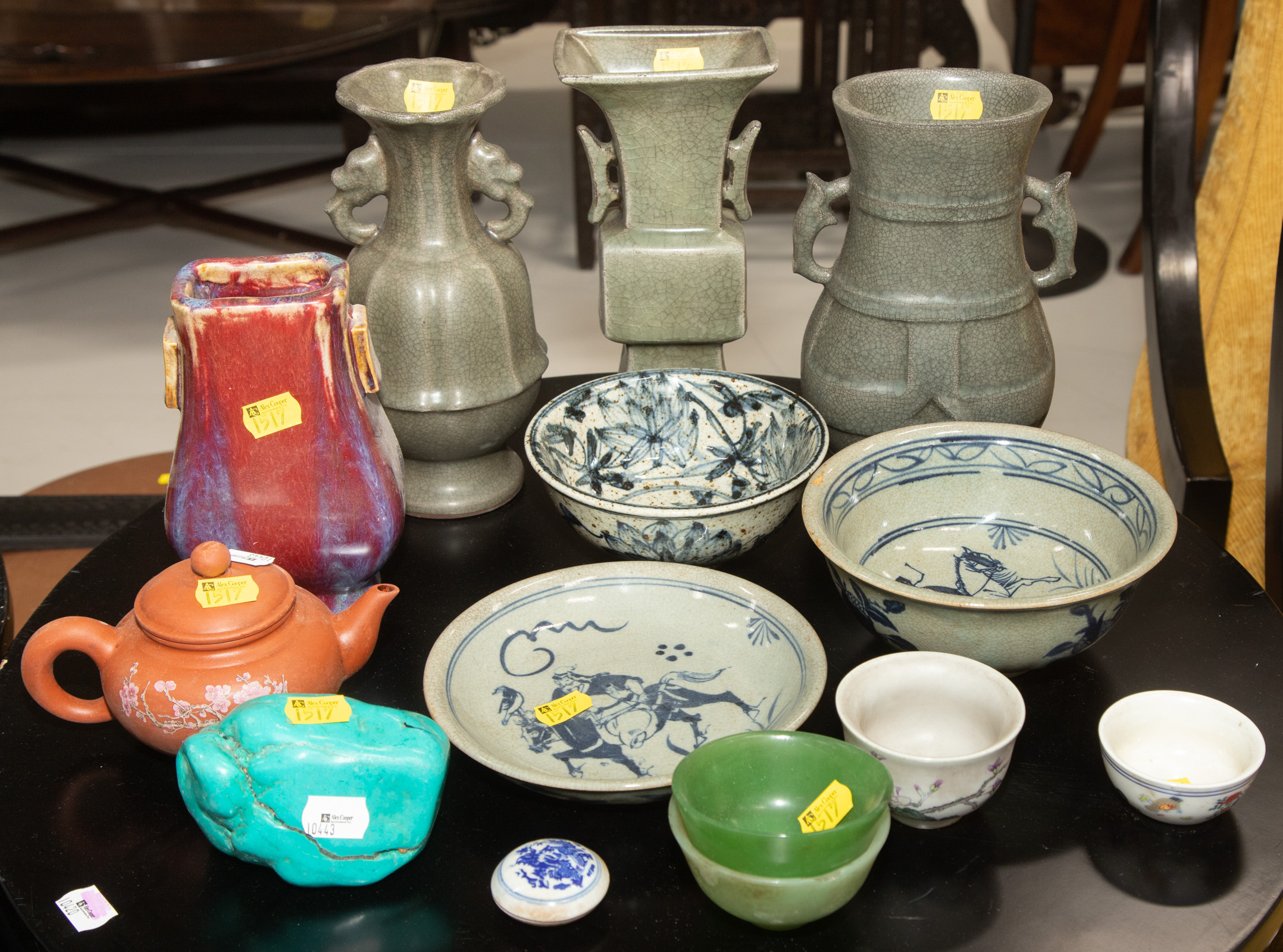 Appraisal: ASSORTED CHINESE ANTIQUE STYLE ITEMS Includes a turquoise colored nugget