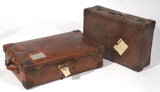 Appraisal: TWO OLD LEATHER SUITCASES