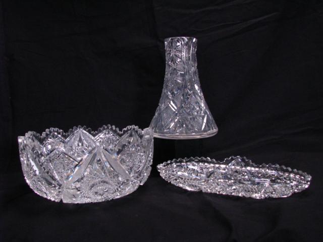 Appraisal: Three pieces American cut glass including a deep bowl a