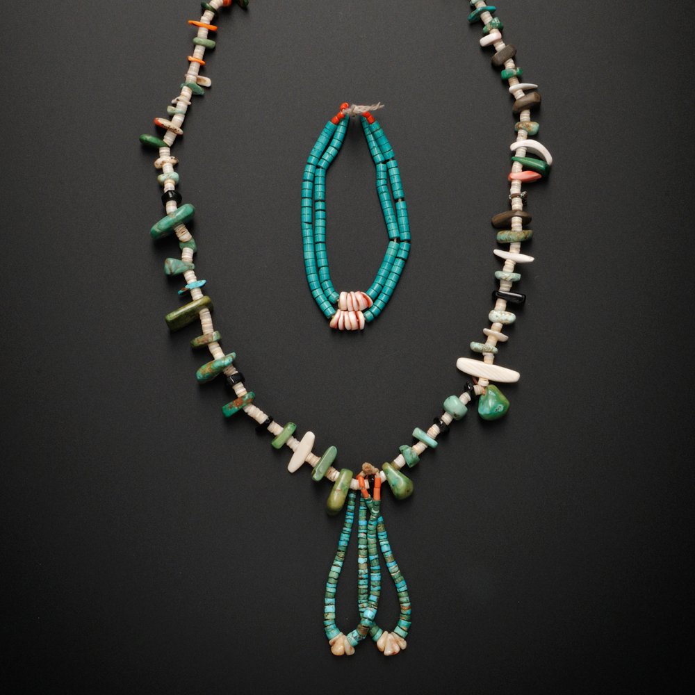 Appraisal: Two Pueblo Items a turquoise tab necklace with jaclaws and