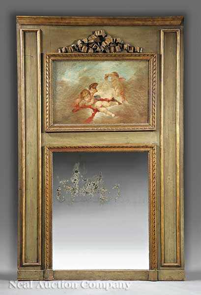 Appraisal: An Antique Louis XVI-Style Painted and Gilt-Decorated Trumeau molded cornice