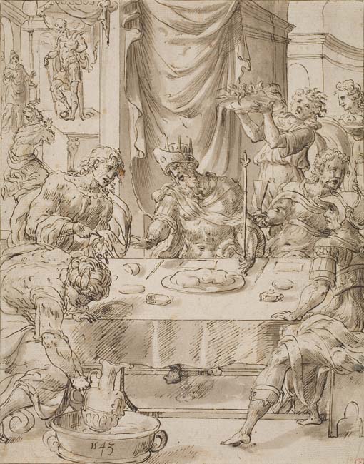 Appraisal: NETHERLANDISH SCHOOL TH-CENTURY A King with Followers Seated at a