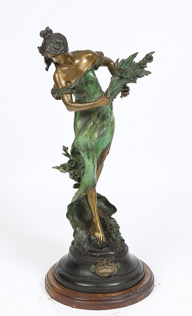 Appraisal: AN ART NOUVEAU STYLE BRONZE SCULPTURE of a girl in