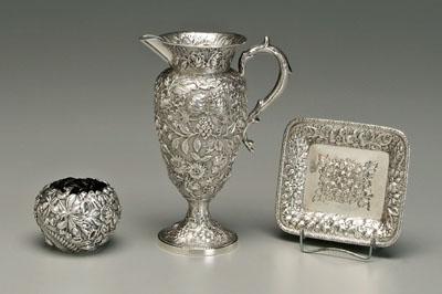 Appraisal: Three repousse sterling items vasiform pitcher with floral and fruit