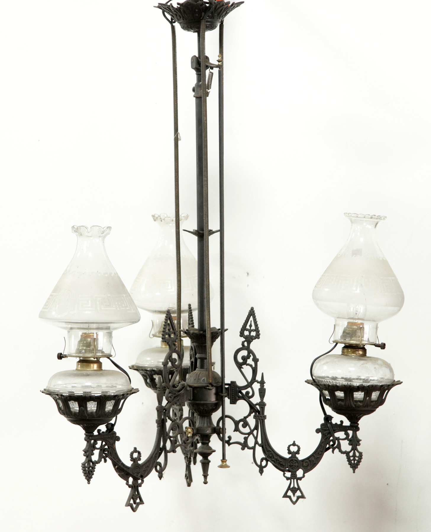 Appraisal: VICTORIAN THREE-LIGHT HANGING LAMP American nd half- th century Ornate