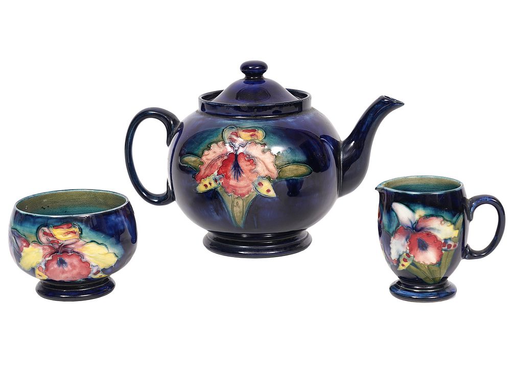 Appraisal: Moorcroft Pottery 'Orchid' Piece Tea Set Moorcroft Pottery 'Orchid' piece