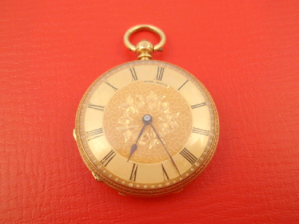 Appraisal: A ladies fob watch engraved overall case marked k key