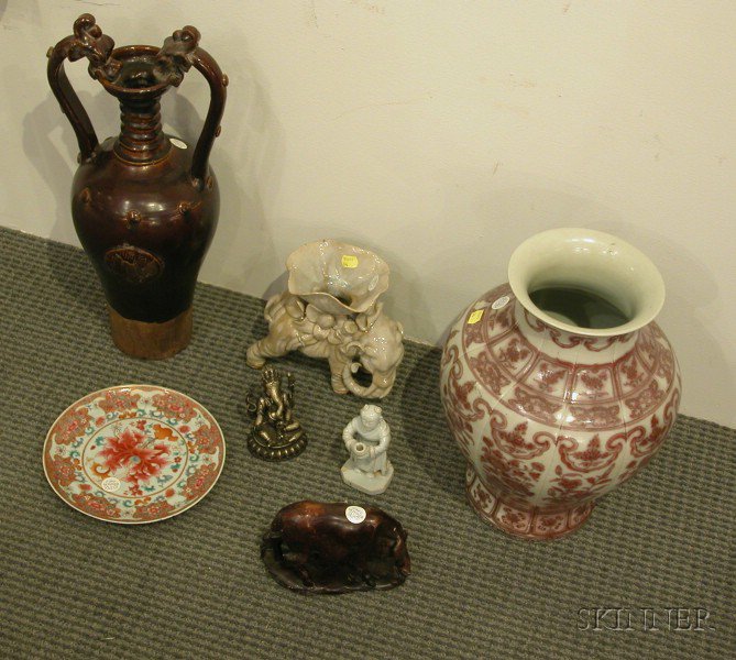 Appraisal: Six Items a Tang-style brown dragon-head amphora an underglaze red