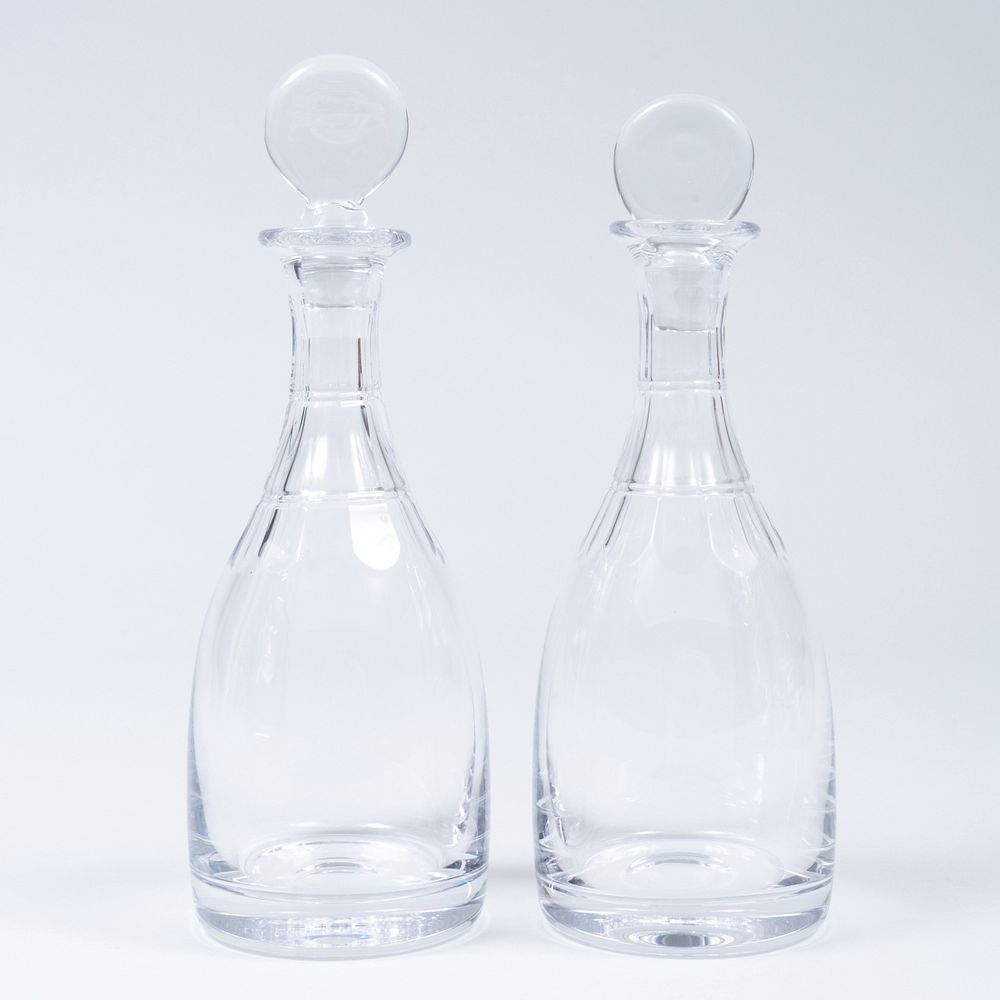 Appraisal: Pair of Cut Glass Decanters and an Opaque Glass Center