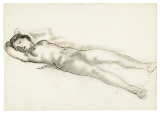 Appraisal: EMIL GANSO Reclining Female Nude Charcoal on paper x mm