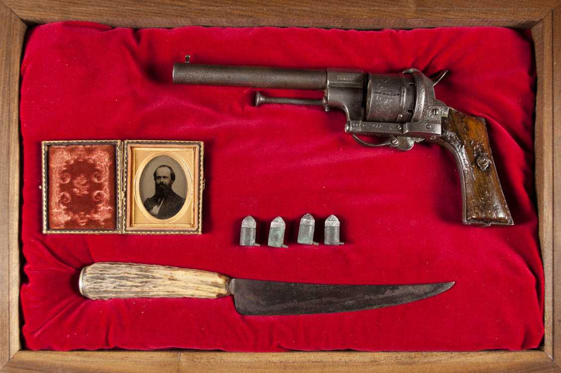 Appraisal: ANTIQUE BELGIAN PINFIRE REVOLVER DISPLAY Eugene Lefaucheux mm revolver rifled