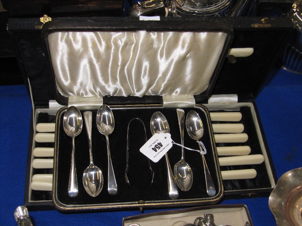 Appraisal: Lot comprising cased set of six silver spoons with tongs