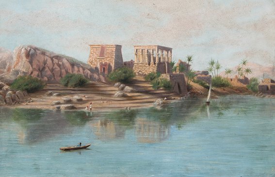 Appraisal: ORIENTALIST OIL B RIVER LANDSCAPE '' x '' no visible