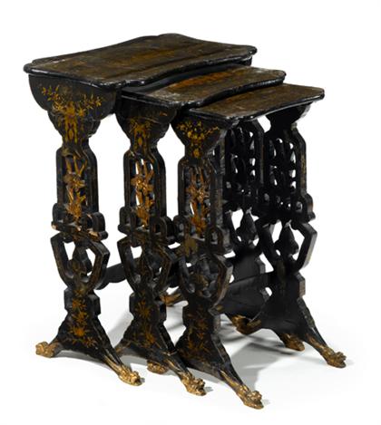 Appraisal: Set of black japanned nesting tables th century The shaped